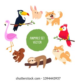 Animals Set Character Vector in Modern Flat Design Style, Cute Animal Character Illustration Set Bundle, Wildlife Jungle Animal Illustration Set Isolated