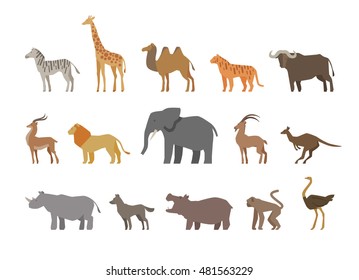 Animals set of colored icons isolated on white background. Vector illustration