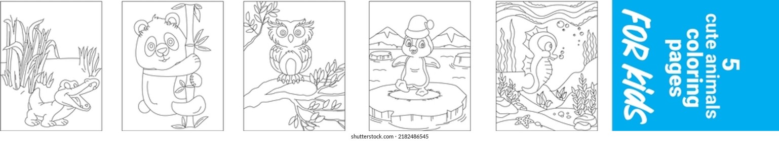 Animals set for coloring book. Outline vector illustration for children. Page for coloring book of funny birdie for kids, colorless picture about cute animals, Cute Cartoon Coloring Page for kids.