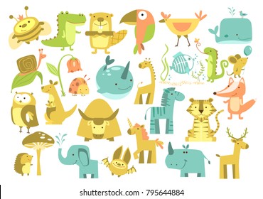 Animals set. Cute animals vector. Zoo illustration.