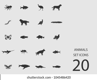 Animals set of flat icons. Simple vector illustration