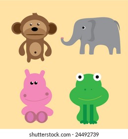 Animals set. Hippo, frog, monkey and elephant. More same works in my portoflio