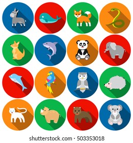 Animals set icons in flat style. Big collection animals vector symbol stock illustration
