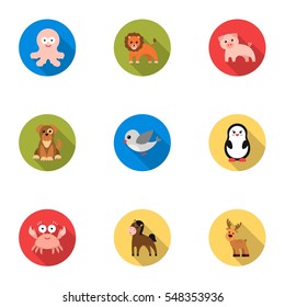 Animals set icons in flat style. Big collection of animals vector symbol stock illustration