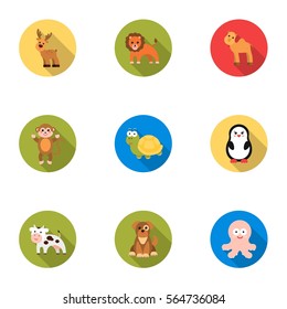 Animals set icons in flat style. Big collection of animals vector symbol stock illustration