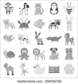 Animals set icons in monochrome style. Big collection of animals vector symbol stock illustration