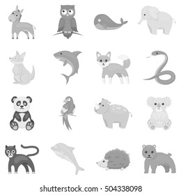 Animals set icons in monochrome style. Big collection of animals vector symbol stock illustration
