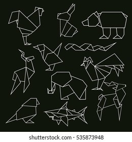 animals set. rooster, rabbit, bear, bird, parrot, shark, snake, elephant, logo
