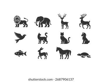 Os animais definem a silhueta em fundo branco.