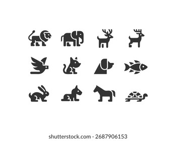 Animals set silhouette in white background.