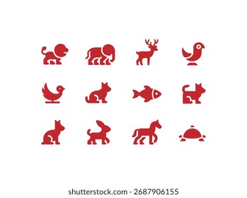 Animals set silhouette in white background.