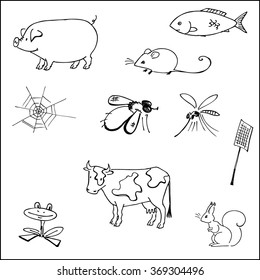 Animals, set of simple vector line objects