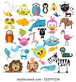 Animals Set. Vector Animal Collection Isolated on White Background.