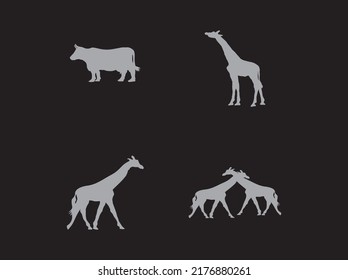 animals set vector silhouette, isolated on black background