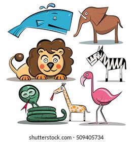 Animals Set. Vector Zoo Animal Isolated on White Background.