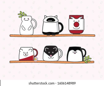 Animals shaped cups illustration in vector