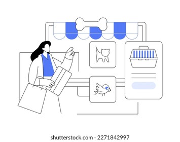 Animals shop abstract concept vector illustration. Animals supplies online, pet goods e-shop, buy a puppy, medicine and food, accessories for pets, grooming cosmetics website abstract metaphor.