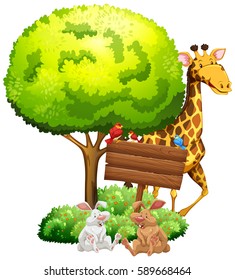 Animals with sign and tree