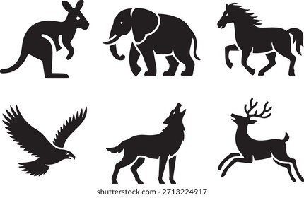 Silueta de animales: Vector aislado negro de forma de animal salvaje para logotipo, ícono y Diseño gráfico