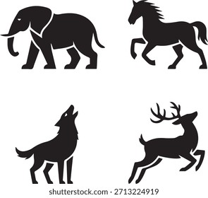 Silueta de animales: Vector aislado negro de forma de animal salvaje para logotipo, ícono y Diseño gráfico