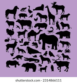 animals silhouette collection, abstract animals vector illustration, black animals