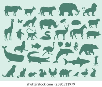 animals silhouette complete vector set