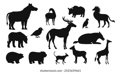 Animals silhouette flat vector illustration on white background.