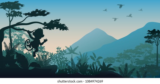 Animals silhouette in forest at night