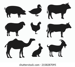 Conjunto de iconos de silueta de animales. Fijación de Siluetas Animales Icono Vector.