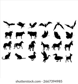 animals silhouette on whit background.
