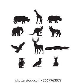 Silueta de animales sobre fondo blanco.