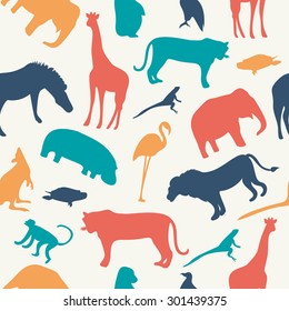 Animals silhouette seamless pattern.