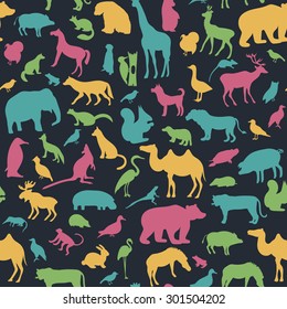 Animals silhouette seamless pattern.