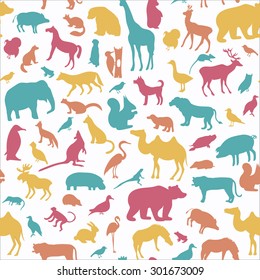 Animals silhouette seamless pattern.