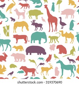 Animals Silhouette Seamless Pattern.