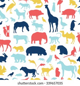 Animals Silhouette Seamless Pattern.