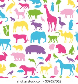 Animals silhouette seamless pattern.