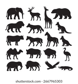 animals silhouette set on whit background.