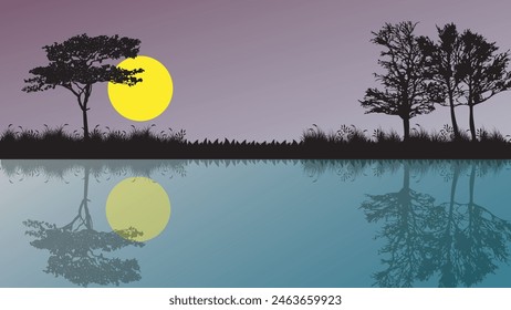 Animals silhouette in sunset at savanah