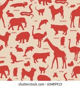 Animals silhouette vector pattern.