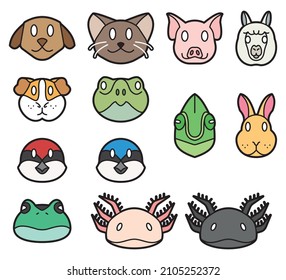 Animals silhouettes and icons set. Scalable symbol. Thin outline in black. Vector illustration for use in web, mobile apps, print media and logo.