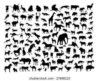 Animals silhouettes isolated on white. Vector illustration.