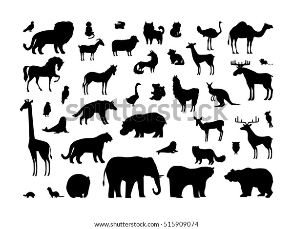 Animals Silhouettes Set Deer Bear Wolf Stock Vector (Royalty Free ...