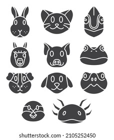 Animals silhouettes set. Scalable symbol. Thin outline in black. Vector illustration for use in web, mobile apps, print media and logo.