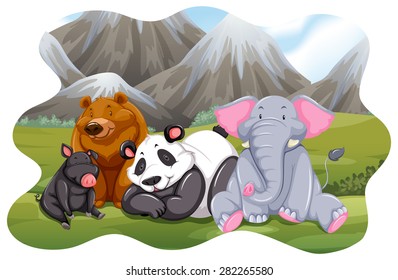 Animals sitting in the middle of the field