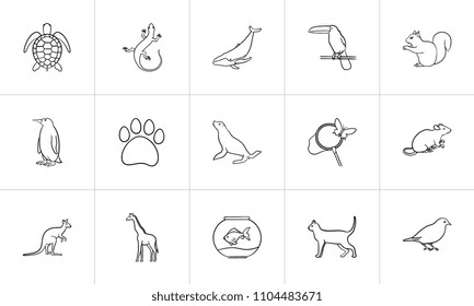 Animals sketch icon set for web, mobile and infographics. Hand drawn animals vector icon set isolated on white background.