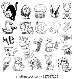 Animals sketch illustration. Big vector collection of characters