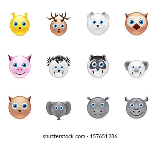 animals smile icons set collection