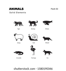 Animals solid elements icons set