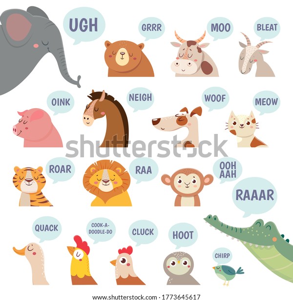 Vektor Stok Animals Sounds Cute Animal Making Sounds Tanpa Royalti 1773645617